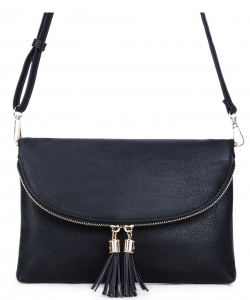 Fashion Faux Leather Messenger Clutch Bag WU075 BLACK